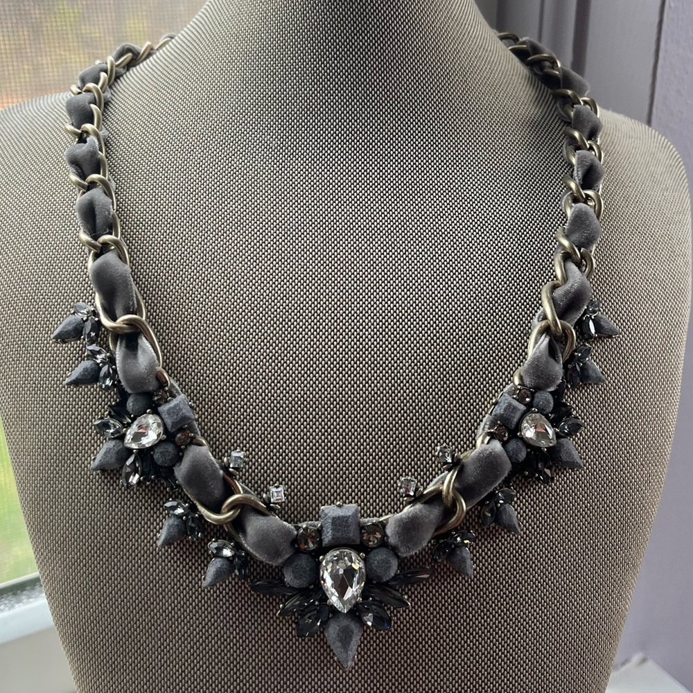 BR Crushed Velvet Gold Chain Statwment Necklace